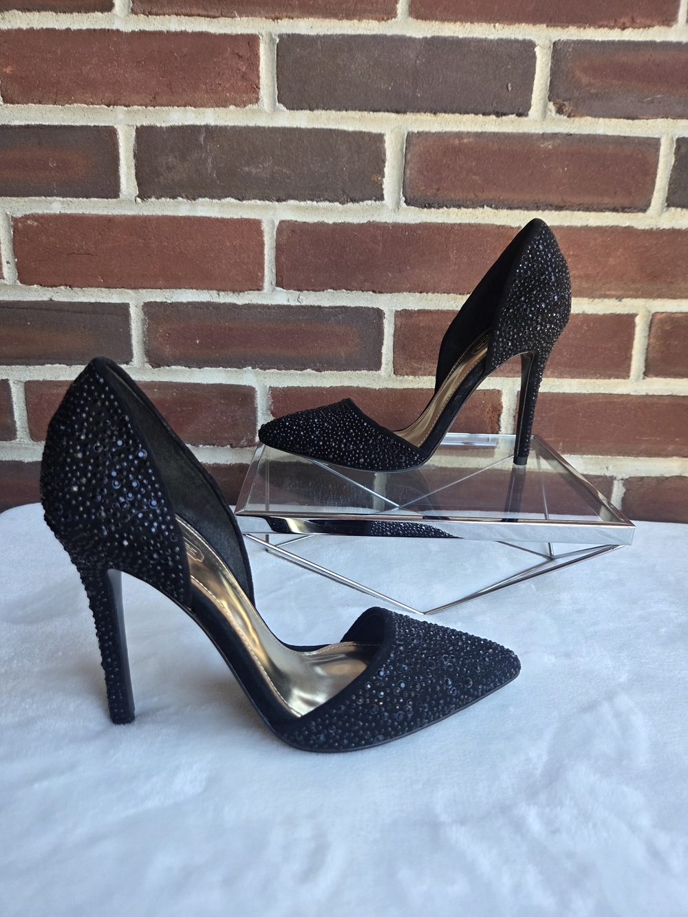 Coach Black Rhinestone Crystal D’Orsay Pointed Toe Stiletto Heels Size 5